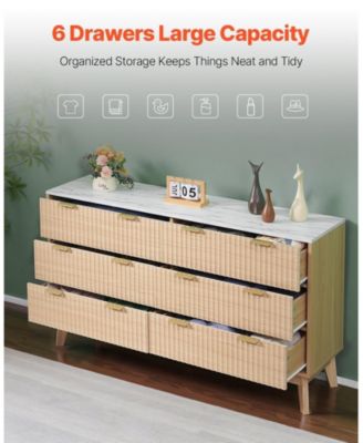 6 Drawer Fluted Dresser with Spacious Storage for Bedroom and Entryway