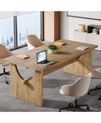 Executive Office Desk, 63-Inch Farmhouse Computer Desk, Large Writing Study Conference Table