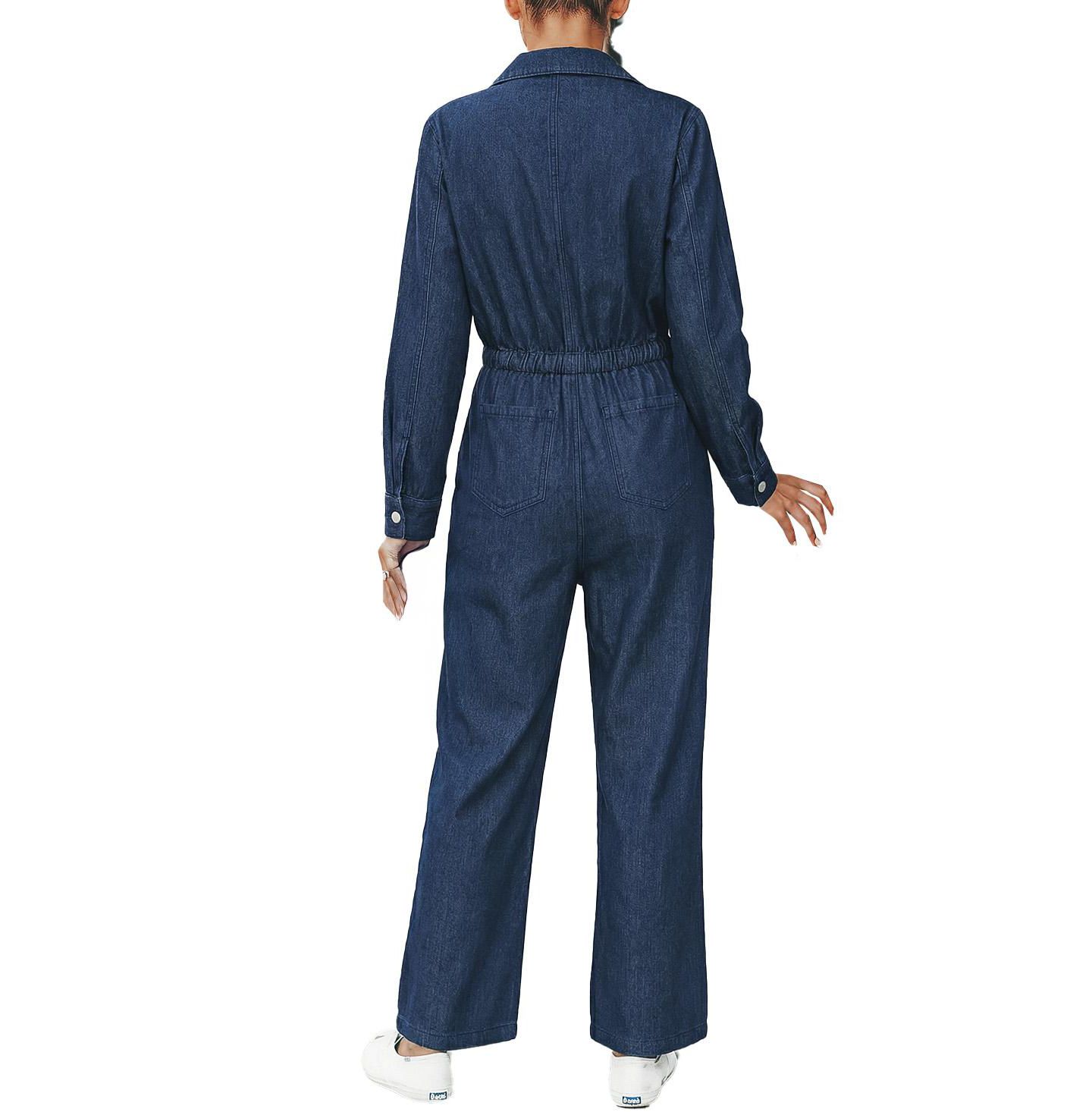 Женский комбинезон Cupshe Casual Denim Jumpsuit with Drawstring Waist, цвет: Тёмный синий — фото 3
