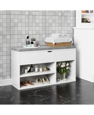 Shoe Bench with Cushion,Adjustable Shelf Entryway Bench,Hidden Storage Shoe Bench