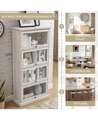 Display Cabinet with 4 Flip up Glass Doors, 4-Tier Versatile Storage Organizer, Antique Bookcase for Office, Living Room