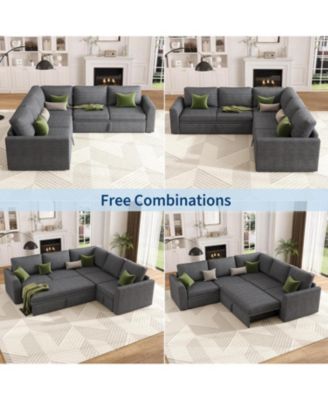 Sectional Sleeper Sofa, Corduroy Couch with Pull-Out Bed and Storage, Tool-Free Assembly