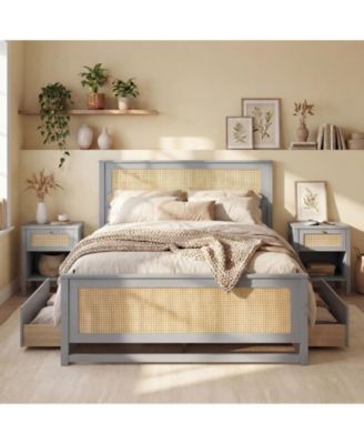 Full Size Rattan Bed Frame with Storage Drawers