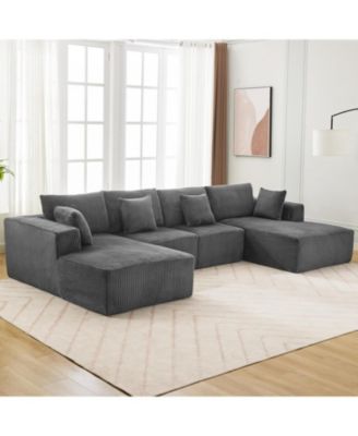137" Cloud Boneless Sectional Sofa, U-Shaped Modular Couch with Chaise, Corduroy, No Assembly