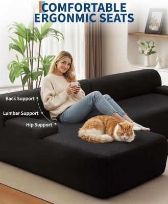 108" Cloud Sectional Sofa with Chaise, Boneless Corduroy L-Shaped Couch, No Assembly