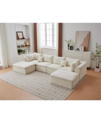140" Cloud Sectional Sofa, U-Shaped Boneless Couch with Ottoman, 4-Seat Modular Sofa