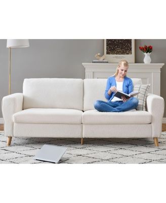 84" Sofa Couch, Modern Boucle 3-Seater with Streamlined Armrests and Wood Legs, Large Loveseat for Living Room
