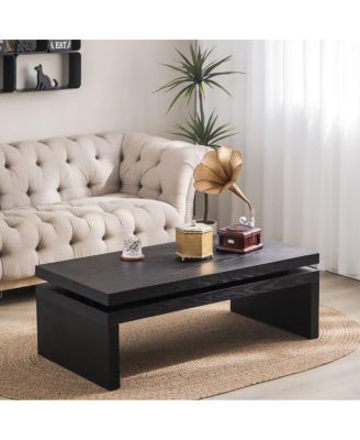 Wood Coffee Table for Living Room Floating Top Rectangular 47.6
