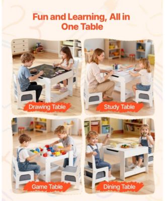 Kids Table and 2 Chairs Set with Reversible Top and Storage for Art and Learning