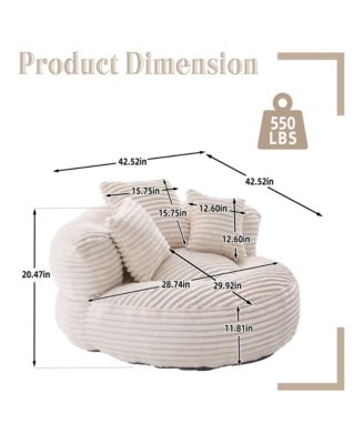 Bean Bag Chair, Oversized Fireside Chair, Corduroy Lazy Sofa Chair with Memory Foam Filler, 3 Pillows and Armrest for Living Room