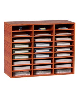 27 Compartment Wood Literature Organizer with Adjustable Shelves
