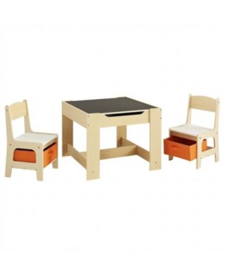 Kids Table and 2 Chairs Set with Reversible Top and Storage for Art and Learning
