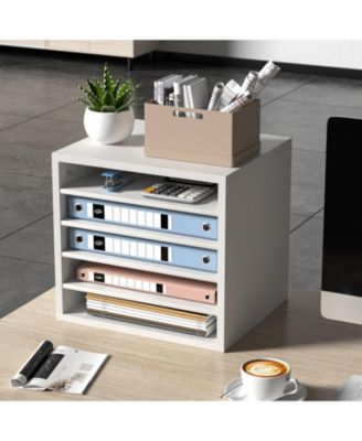 5 Compartment Wood Literature Organizer with Adjustable Shelves