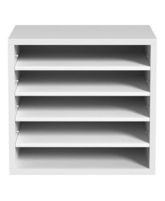 5 Compartment Wood Literature Organizer with Adjustable Shelves