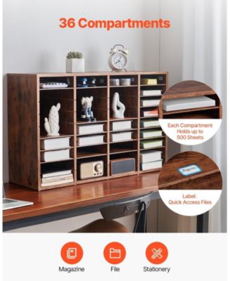 36 Compartment Wood Literature Organizer with Removable Shelves