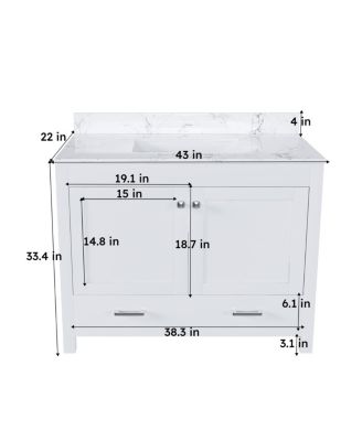 43" Bathroom Vanity with Artificial Marble Carrara Top, Multi-Functional Storage, Soft Close Drawer for Bathroom Remodel