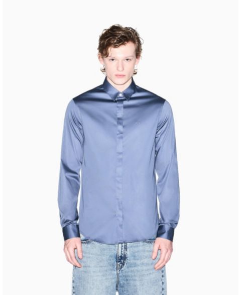 Мужская рубашка A|X Armani Exchange Long Sleeve Solid Slim Fit, цвет: Синий