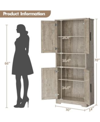 Tall Kitchen Pantry Cabinet, Storage Cabinet with Doors and Adjustable Shelves, Freestanding Cupboard for Living Room, Dining Room