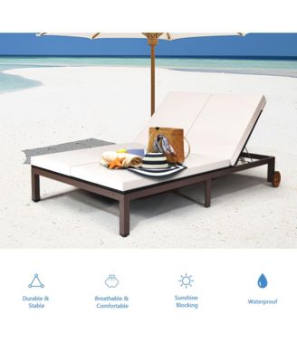 Adjustable Patio Rattan 2 Person Recliner Lounge Chair w/ Cushion Wheel