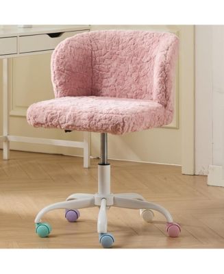 RAINSKEN Faux Fur Office Chair - Adjustable Swivel Desk Chair, Fluffy ...