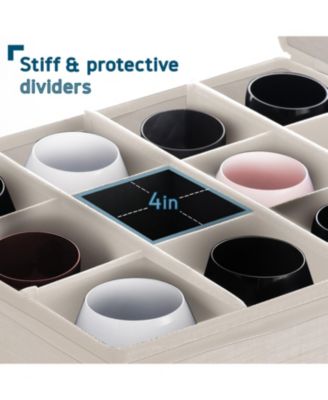2 Pack Stackable Wine Glass Storage Boxes with Dividers - Stemware Storage for 24 Glasses, Quilted China Storage Containers