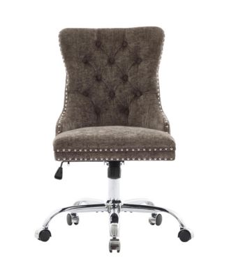 Office Chair - Chenille Upholstered Tufted Button Desk Chair, Adjustable Swivel Computer Chair with Chrome Metal Base for Home