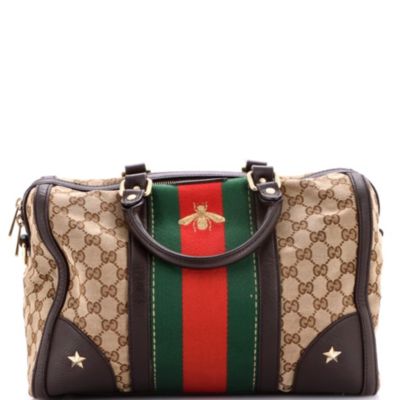 Medium Vintage Bee Web Boston Bag GG Canvas