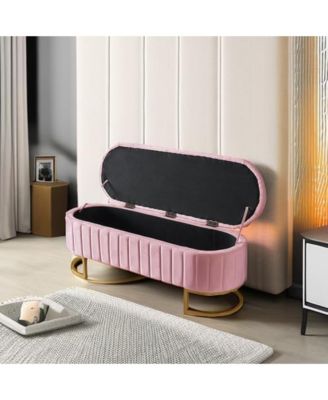 Velvet Upholstered Storage Ottoman - Button-Tufted, Golden Metal Legs, Storage Bench for Bedroom, Living Room