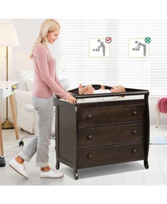 Baby Changing Table Infant Diaper with 3 Drawers and Safety Belt.