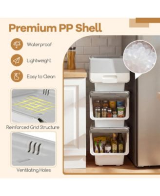 3 Pieces Storage Bins on Wheels Stackable Plastic Boxes with Stay-Open Lid.