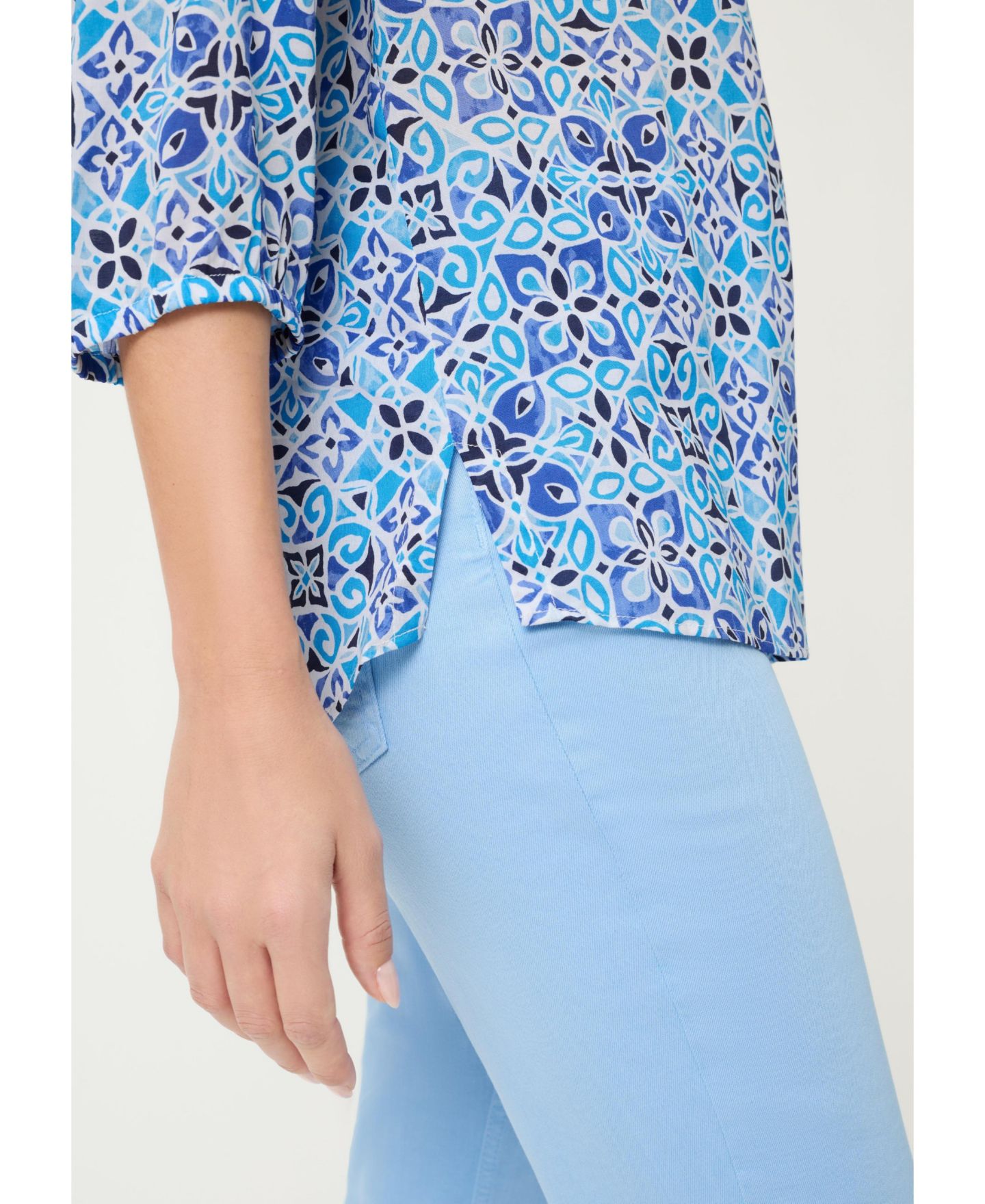 Женская рубашка Olsen Panneaux Tile Print Tunic, цвет: Синий — фото 4