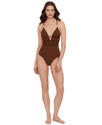 Women's Ruched Lace Back One-Piece Swimsuit