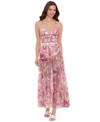 Women's Mesh Tiered Maxi Swim Cover-Up Skirt