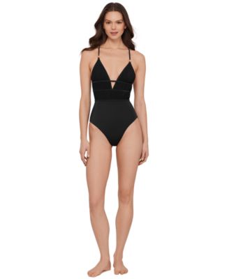 Women's Ruched Lace Back One-Piece Swimsuit