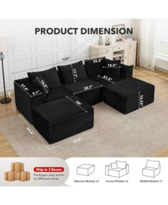 107" Cloud Sectional Sofa, U-Shaped Modular Couch with Chaise, Memory Foam