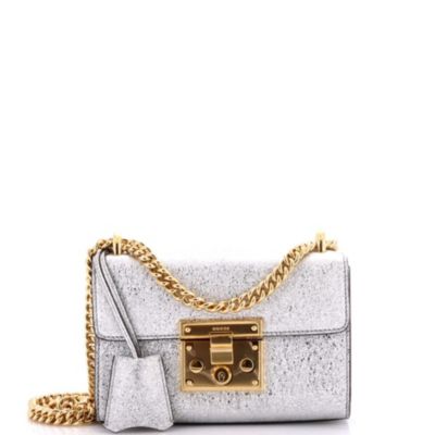 Small Padlock Shoulder Bag Textured Metallic Leather