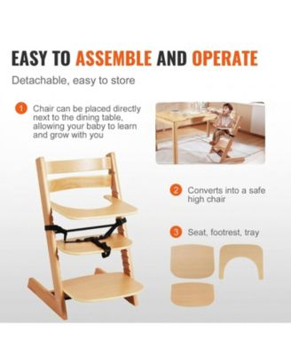 Toddler Wooden High Chair for Babies and Toddlers Adjustable Convertible Feeding Chair with Tray