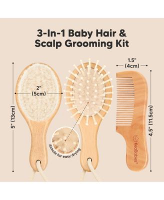 Baby Hair Brush and Comb Set Petite, Oval Wooden Baby Brush Set for Newborns, Infant, Toddler Grooming Kit