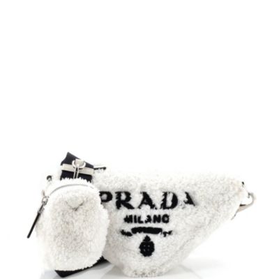 Mini Triangle Logo Zip Crossbody Bag Shearling