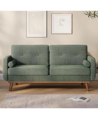 65" Loveseat Sofa, Linen 2-Seater Couch with Pillows and Tufted Design