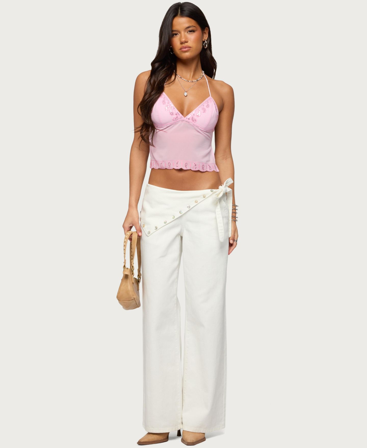 Женский топ Edikted Allise Backless Sequin Halter, цвет: Розовый — фото 5