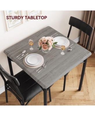 Modern Rustic Gray Square Dining Set, 29.2' L x W 30.1' H Table, 33.7' 18.4' 17' Chairs, 2 Person, Metal and MDF, Easy Assembly, Space-Saving