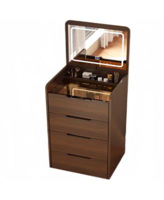 Space Saving Small Vanity Table with Basic Standard Mirror  and Cushioned Stool Makeup