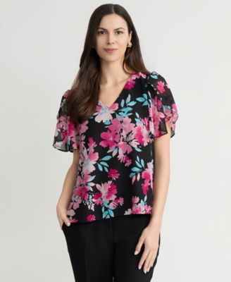 Women's Printed Flutter Sleeve Blouse