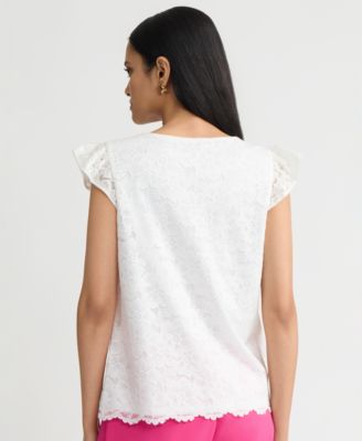 Women's Lace Flutter-Sleeve Top, Regular & Petite