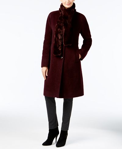 Jones New York Walker Coat with Faux-Fur Scarf