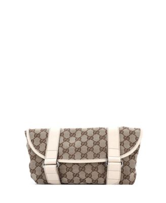 Small Double Belt Flap Messenger GG Canvas with Perforated Leather