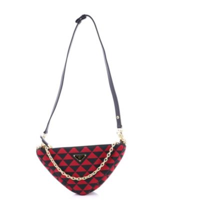 Mini Double Symbole Triangle Bag Leather and Jacquard