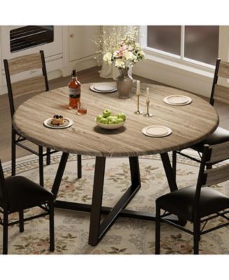 Round Dining Table Set for 4, 5 Piece Circle 43.31" Wooden Kitchen Dinner Table and Chairs Set for 4-6, w/ 4 Unpholster Chairs