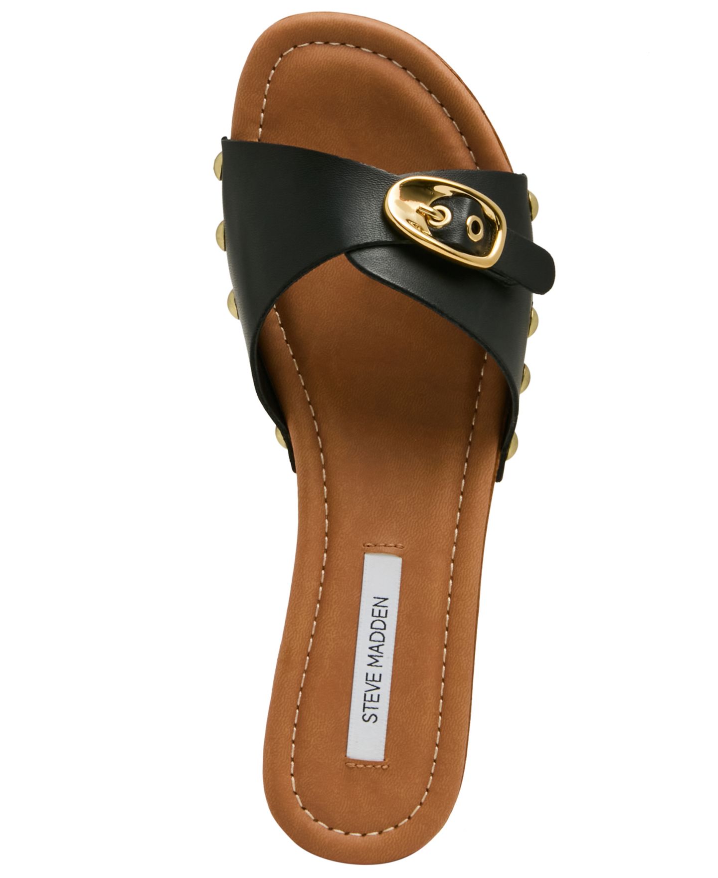 Женские сандалии Steve Madden Fredi Wooden Slip-On Slide, цвет: Чёрный кожаный — фото 4